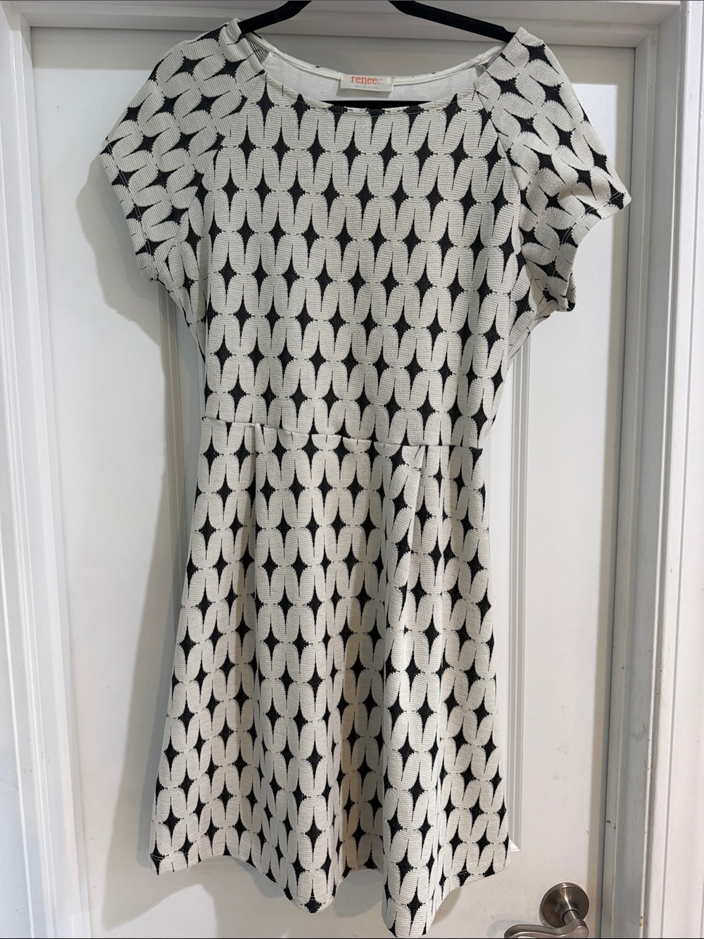 Renee C. Black and Off White Textured Fit-and-Flare Dress